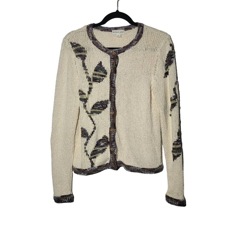 Northern Isles Floral Leaf Button‎ Down Silk Linen Mohair Cardigan Sweater Small